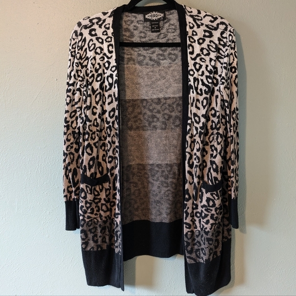 Oliver Leopard Print Multi Color Open Knit Cardigan Size M - Picture 1 of 5